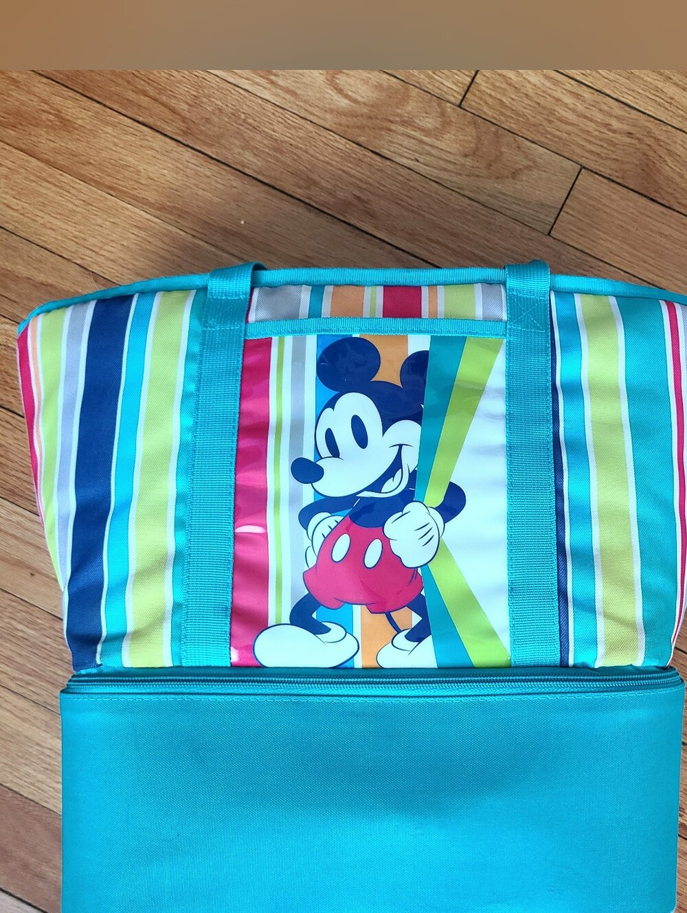 Disney Store "Summer Fun" Mickey Mouse Striped Insulated Cooler Tote